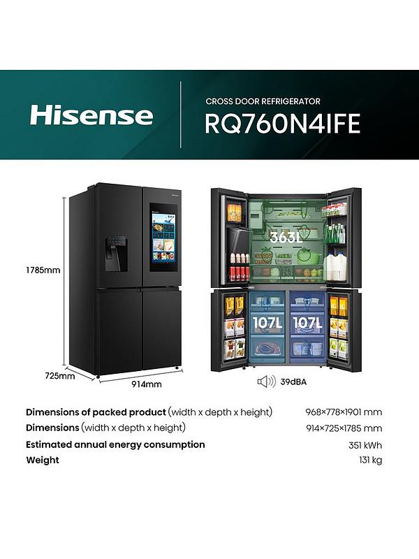 Hisense PureFlat RQ760N4IFE Smart Fridge Freezer - Black Stainless Steel - E rated - Image 6